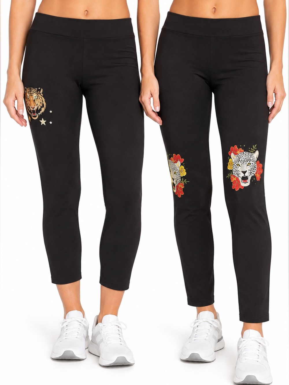 TWO! Torrid Size 2X Black Cropped Leggings Leopard Tiger Graphic
